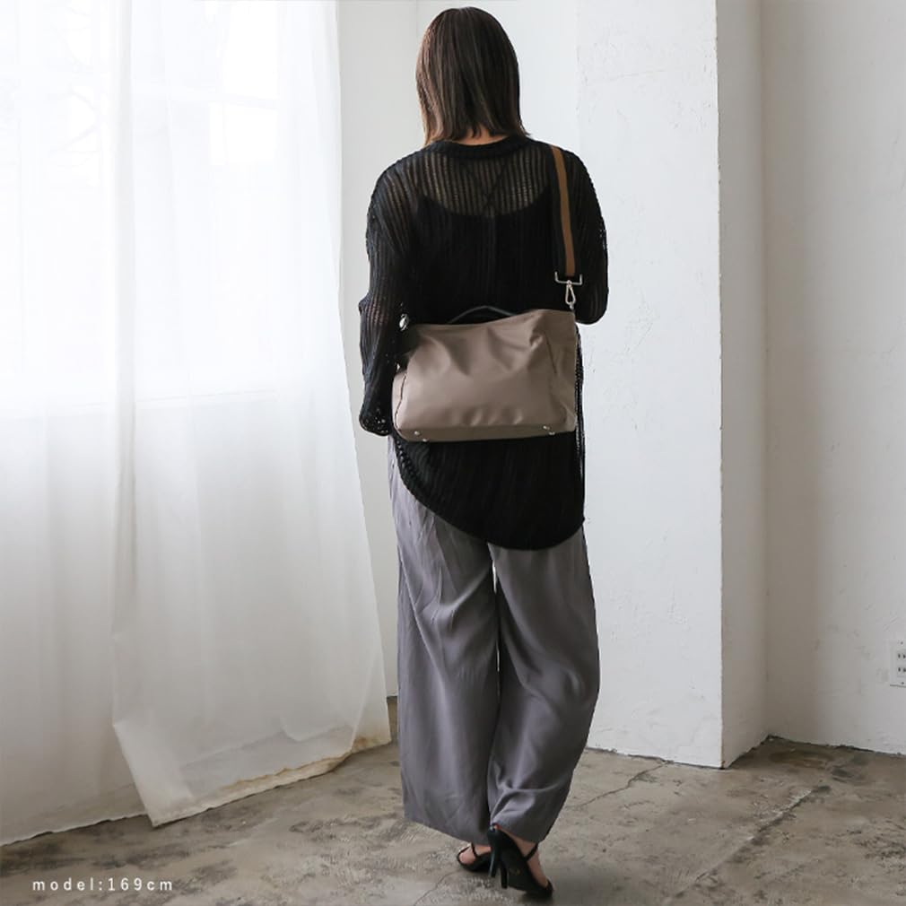 VITAFELICE Genuine Leather and Canvas Tote Bag for Women Gray 2-Way (inb-10001z) (Nylon Beige)