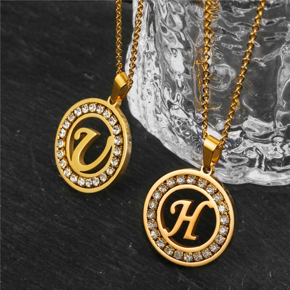 New Initial Letter Name Pendant Female Gold Color Stainless Steel A-Z Alphabet Round Necklace for Women Jewelry Gift