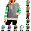 Women's Comfortable Loose Fashion Casual Striped Print Long Sleeve Pockets Hooded Sweatshirt Jacket