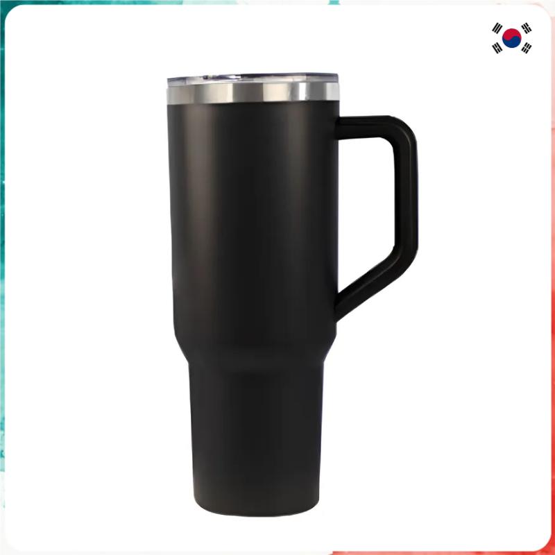 [YoungsBill] 1.2L Large-Capacity Stainless Steel Tumbler with Handle & Straw (Hot & Cold Insulated) black(1.2L)