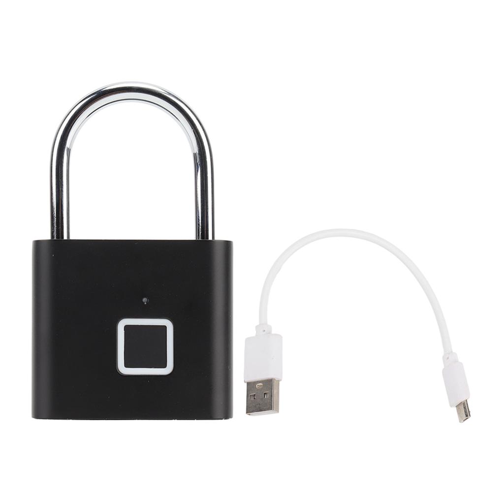 Fingerprint Padlock 0.5S Unlock Waterproof Hold 10 Fingerprints USB Interface Thumbprint Padlock with 3 Color Light for Luggage