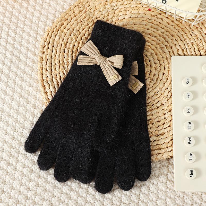 Wind Bow Knitted Gloves Women's Winter Outdoor Cold Protection and Warm Wrist Guards Can Be Cute and Sweet