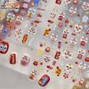 Cute Chinese New Year Horse Year Lion Dance Bow Nail Art Print Stickers Lucky Pony Manicure Decals Festive Embossed Nail Decor