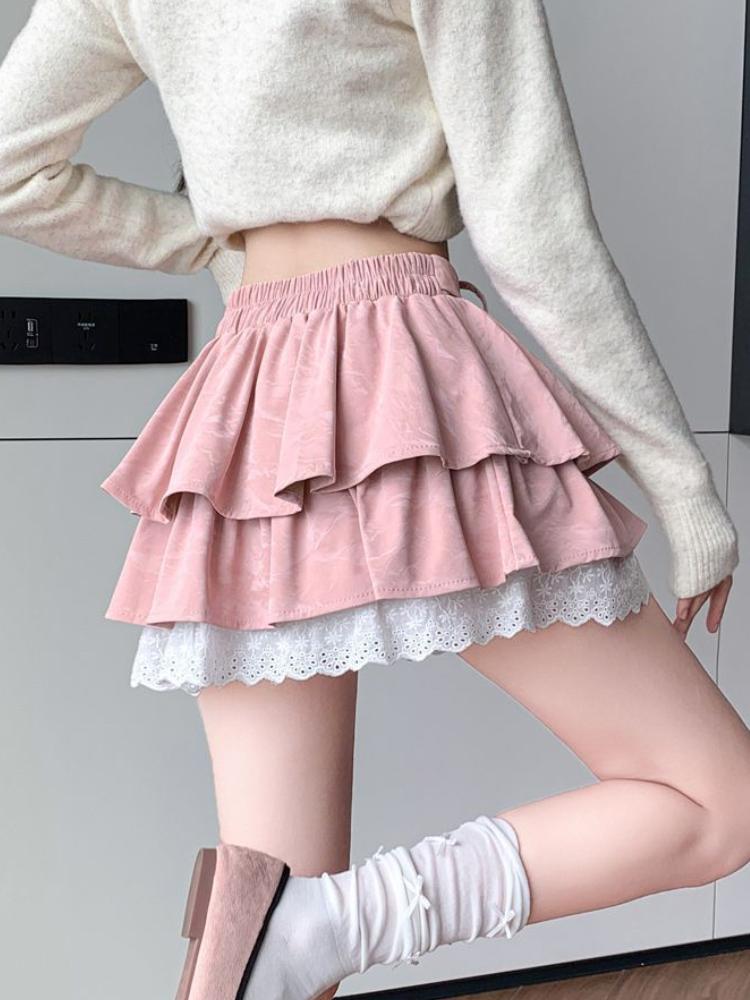 Women Pink A-line Pleated Skirt Vintage Fashion 90s Aesthetic Y2k Mini Cake Skirt Harajuku Korean Lolita Skirt 2000s Clothes