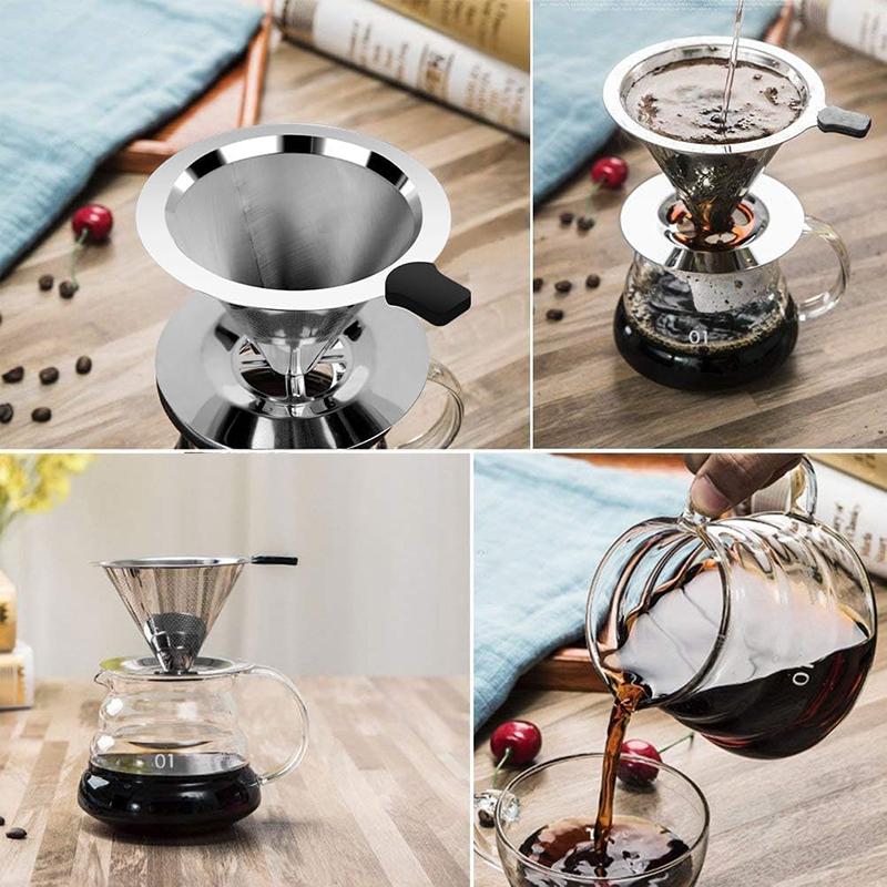 Stainless Steel Coffee Filter Pour Over Coffee Dripper Reusable Paperless Coffee Drip Coffee Strainer Kitchen Coffee Accessories
