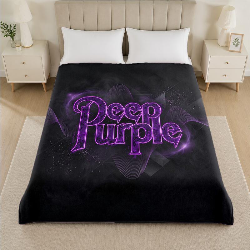 Deep Purple Print Flannel Blanket Cozy Lightweight Plush Throw Blanket For Bed Sofa Household Use
