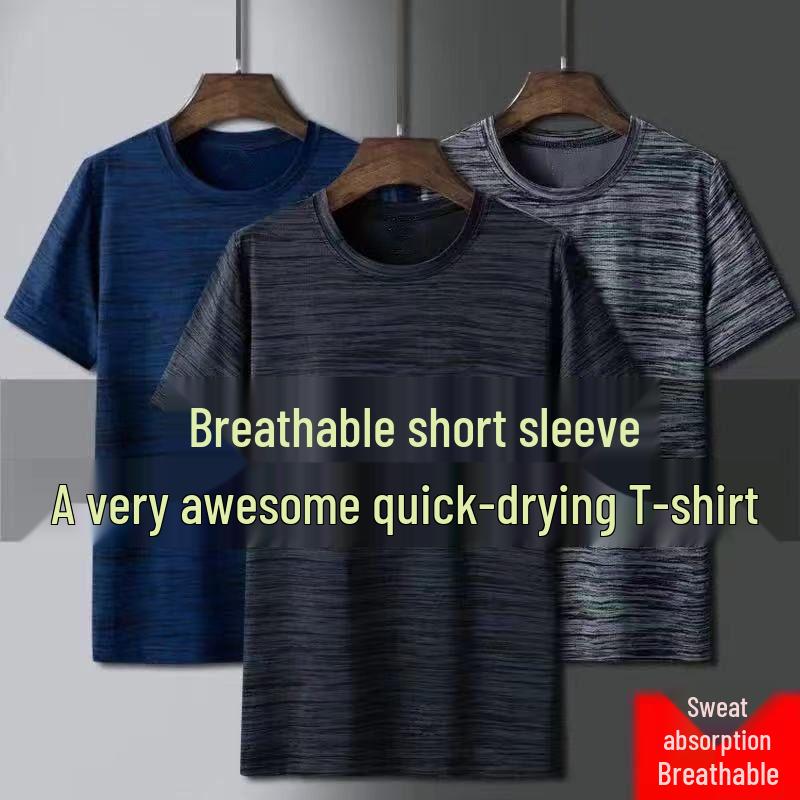 Men's Summer Ice Silk Mesh Breathable Quick-Dry Loose Fit Plus Size Sports T-Shirt
