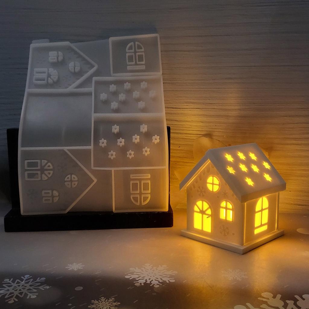 Christmas House Silicone Mold Resin Crafting Moulds Silicone Ornament Moulds Candle Holder Molds for Hand-Making Craft