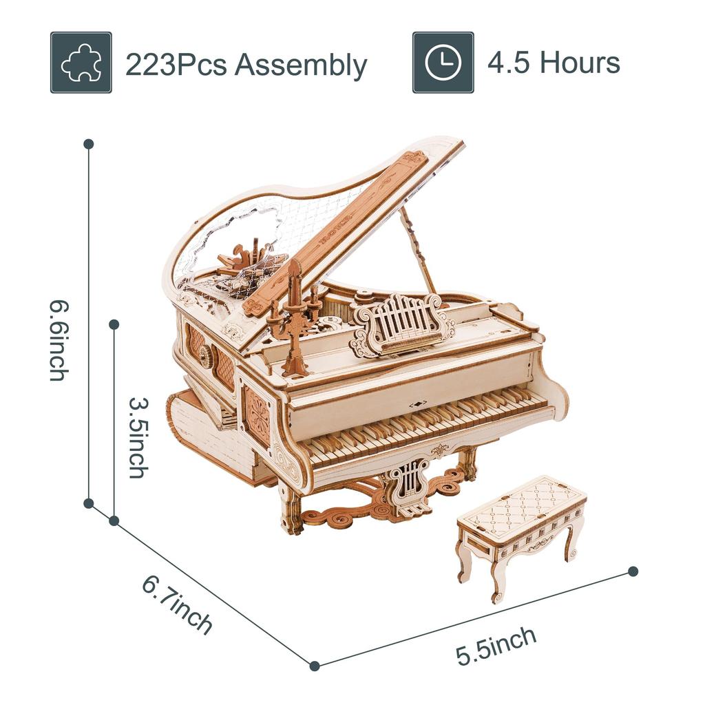 Rokr Magic Piano Mechanical Self-playing Music Box for Kids and Adults Building Block Kits Toys 3D Wooden Puzzle AMK81