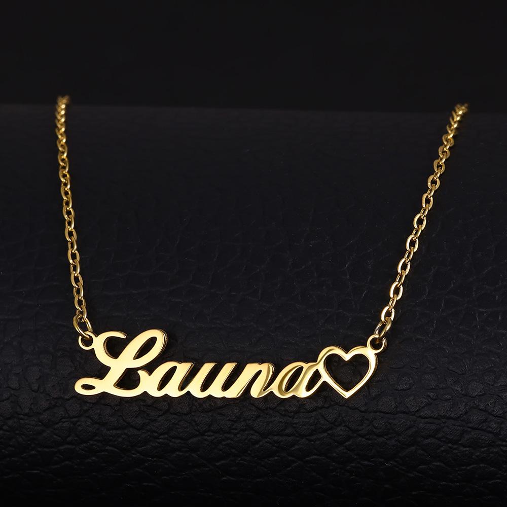 

Custom DIY Name Necklace With Heart Women Girl Gold Color Stainless Steel Birthday Anniversary Mama Jewelry Personalization Gift Silver