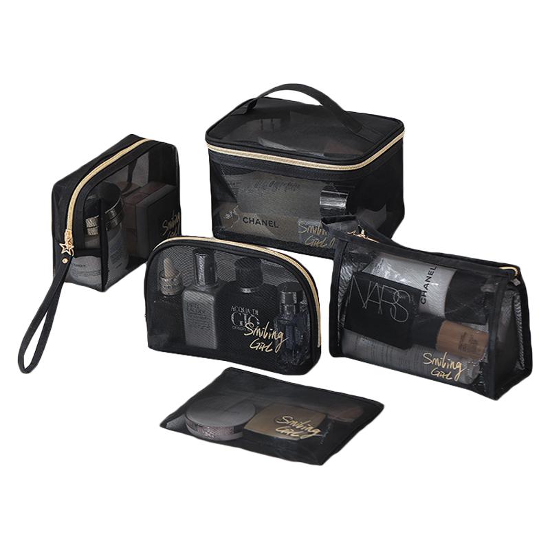 Mesh Bag Cosmetic Makeup Zipper Black Pouch Travel Toiletry Storage Tools Beauty