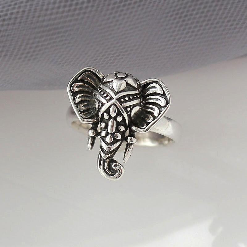 Verstellbarer Vintage Elefantenrüssel Ring in Sterling Silber für Männer Frauen Boho Retro Offener Finger