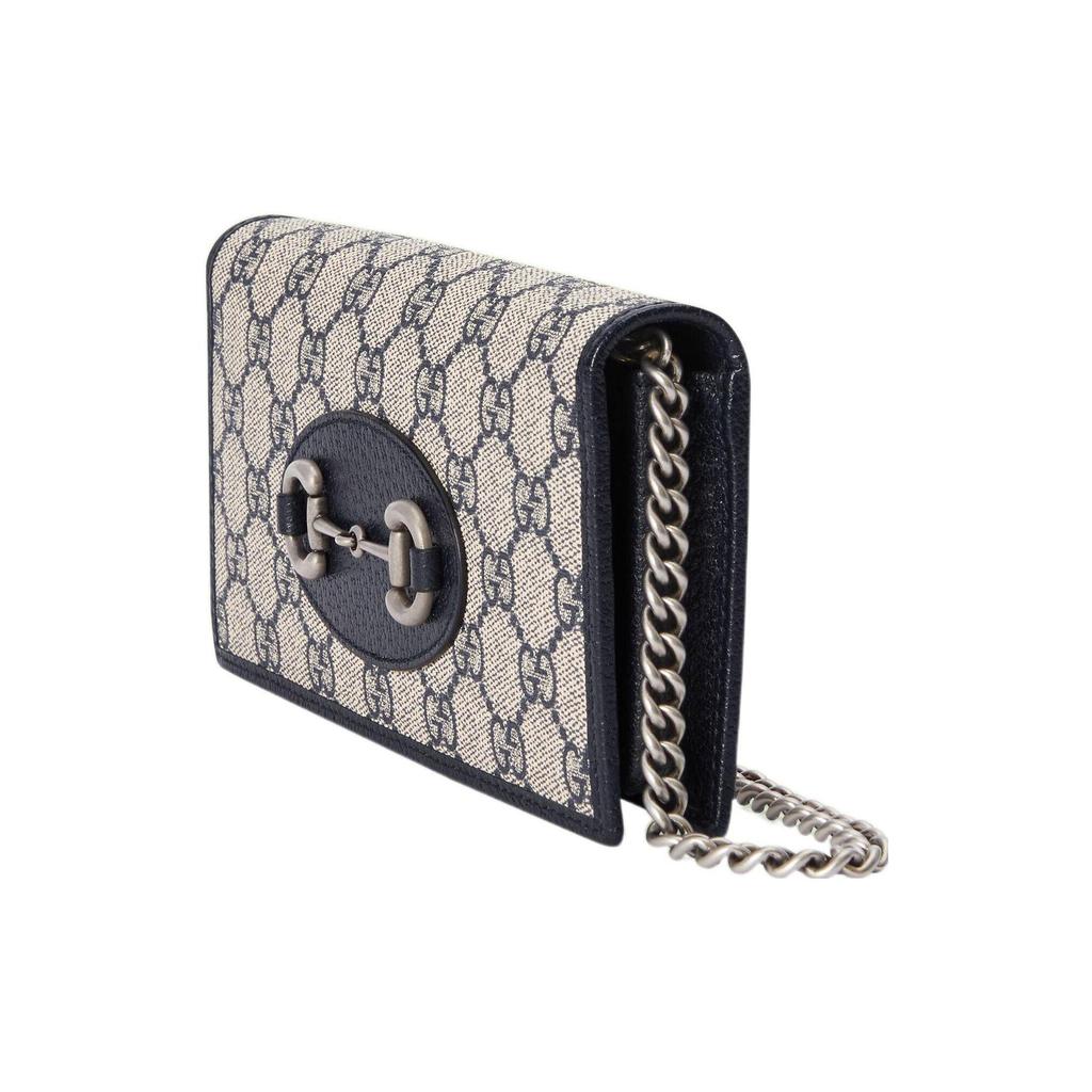 Gucci Horsebit 1955 GG Supreme Chain Wallet Beige Canvas Black Leather Silver Hardware Daily Use 621892-K9GSN-4075
