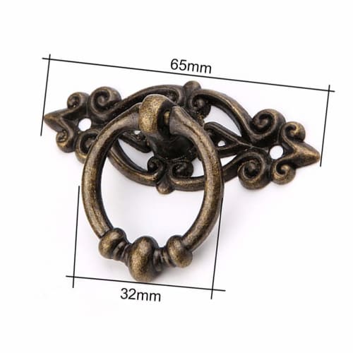 CUTOOP 4-Piece Antique Brass Handles, Round Handles for Kitchen Cabinets, Wardrobes, Drawers, Chinese Furniture, Retro Style Pull Rings, Antique Bronz