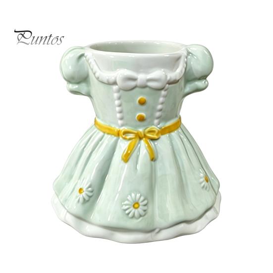 Multipurpose Storage Box Bow Dress Pencil Cup, Ceramic Desk Organizer, Cute Makeup Toothbrush Holder Brush for Girls Room, Office Gift Women Pen