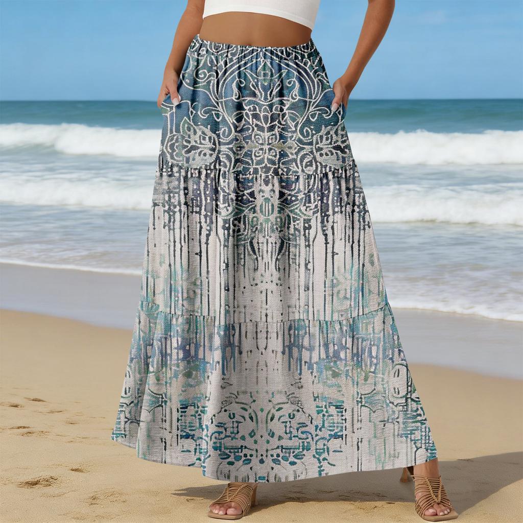 Women's Casual High Waist Drawstring A-line Skirt Color Skirt With Pockets