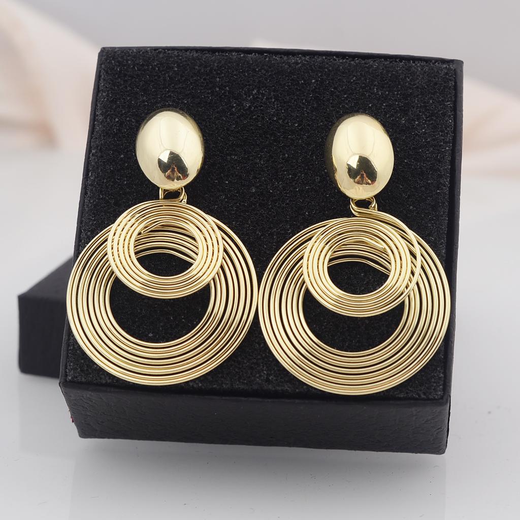 Two-layers Circles Women's Hanging Earrings Gold Color Silver Color Metal Spiral Pendants Dangle Earrings for Female European