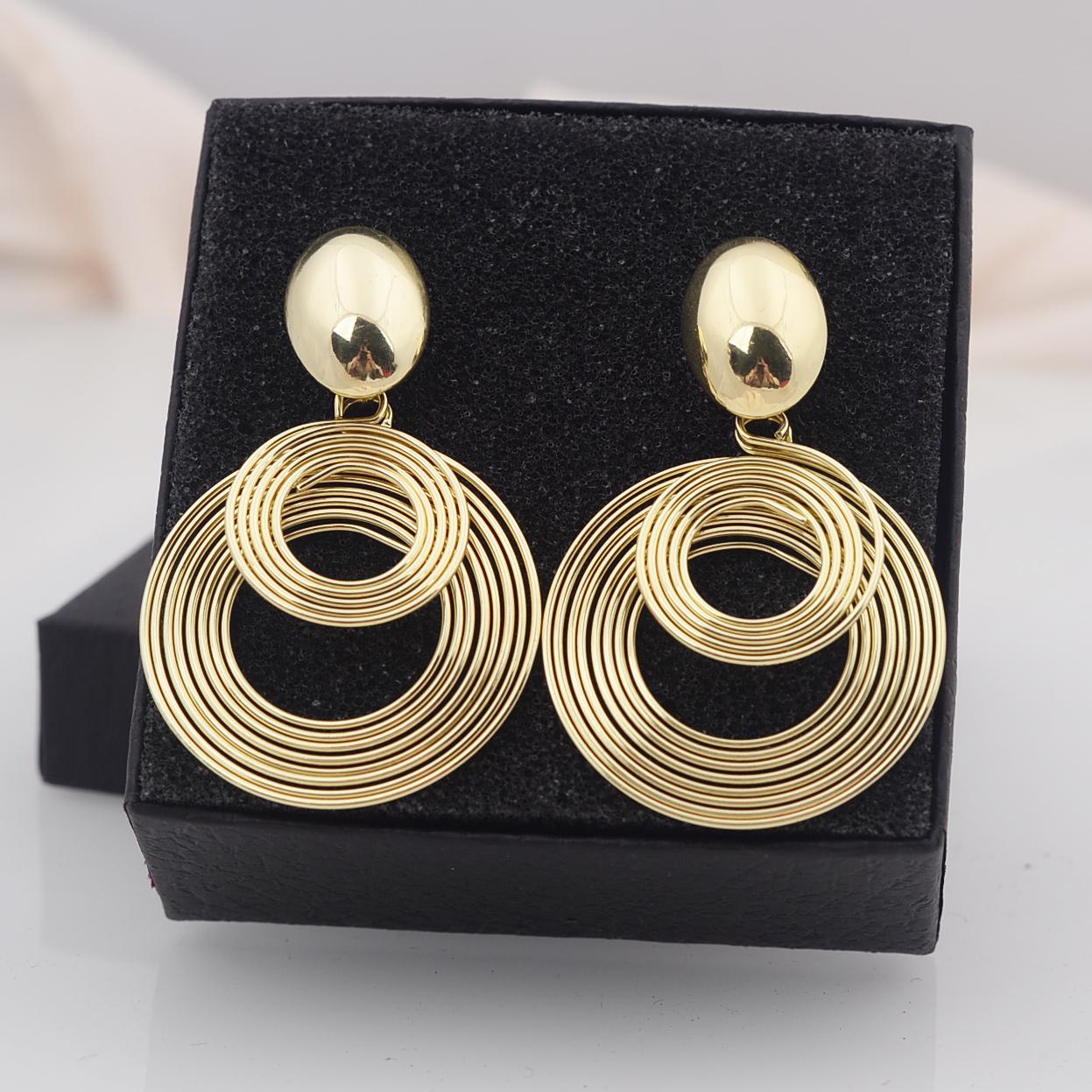 

Two-layers Circles Women s Hanging Earrings Gold Color Copper Color Metal Spiral Pendants Dangle Earrings for Female European