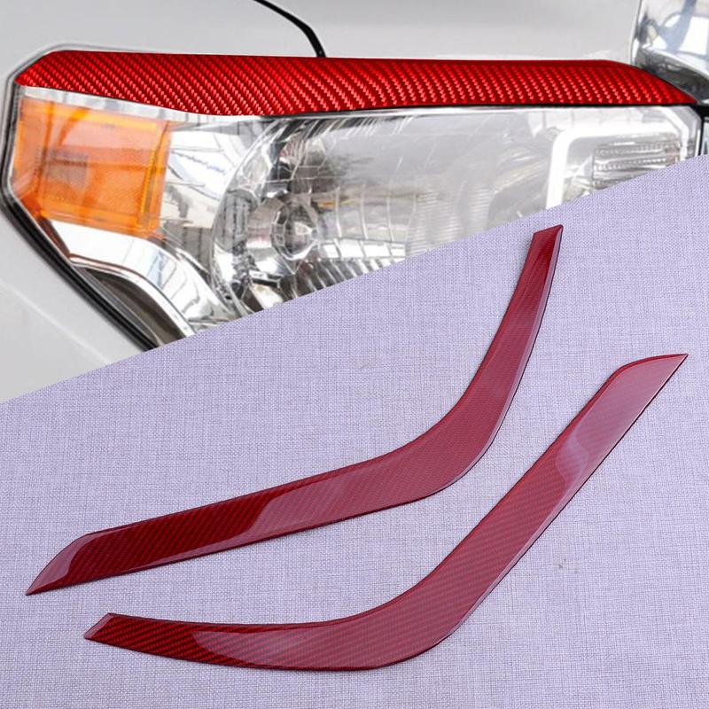 2Pcs Car Front Left Right Headlight Eyelid Eyebrow Cover Trim Fit for Toyota Tundra 2014 2015 2016 2017 2018 Carbon Fiber Red