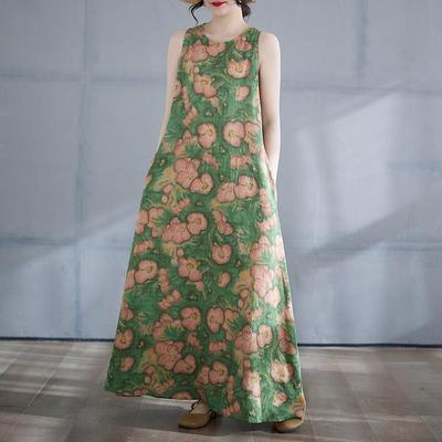 Sleeveless Plus Size Cotton Vintage Floral New In Dresses for Women Casual Loose Long Summer Dress