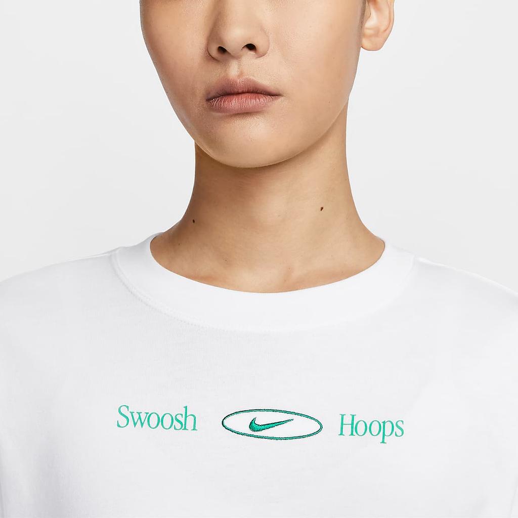 Nike Sportswear Printed Loose Fit Crew Neck Long Sleeve T-Shirt Women tops White FZ3489-100