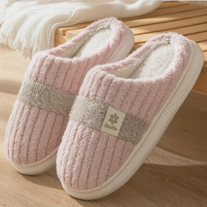 Korean Style Non-Slip Indoor Cotton Slippers with Thick Soles for Men and Women - Warm Winter Footwear