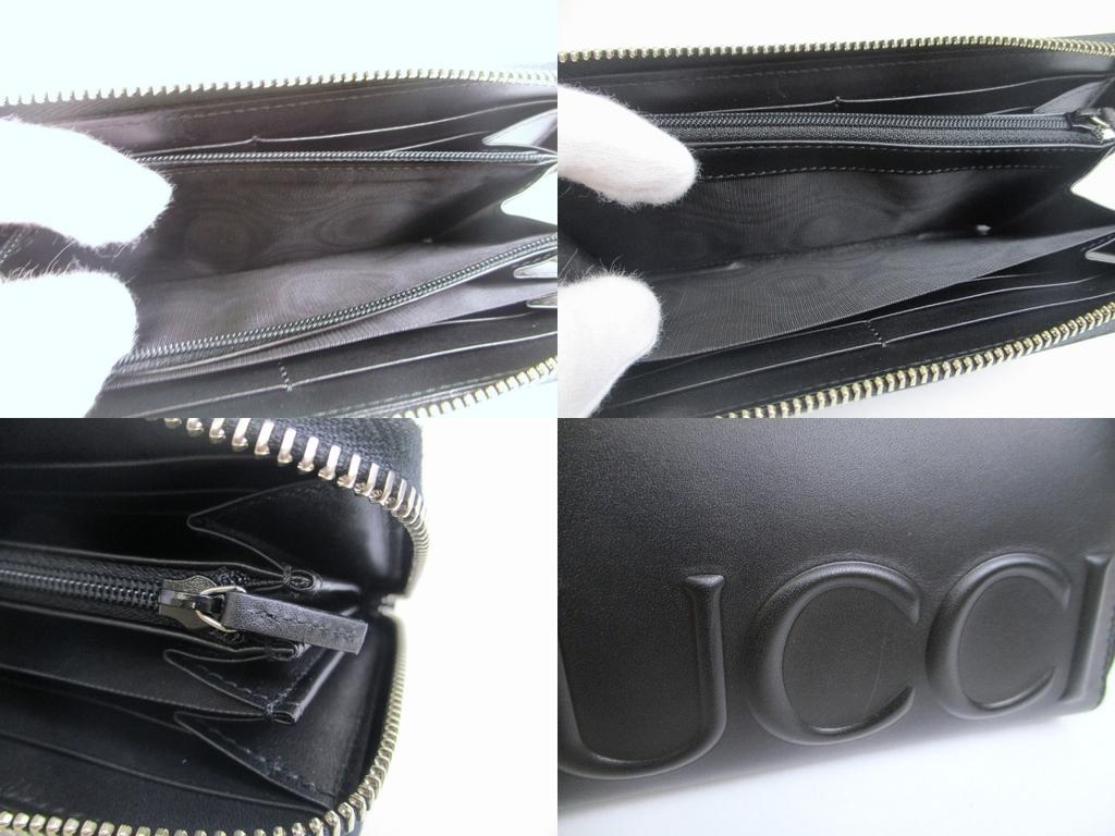 Authentic GUCCI Moon Logo Black Leather Round Zip Long Wallet #a854  Seller Refurbished