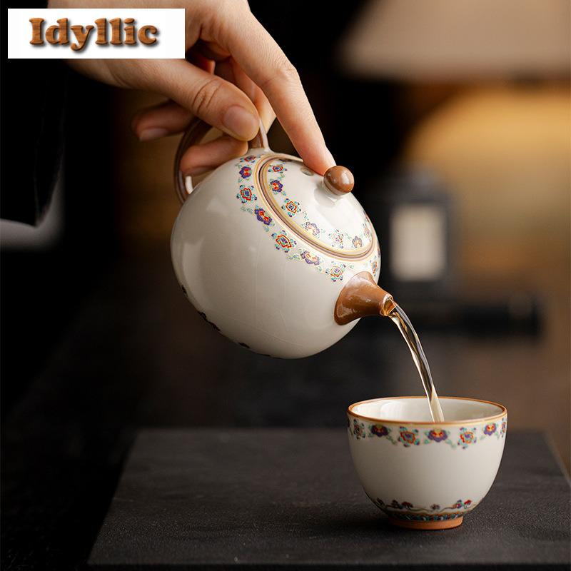 180ml Ru-Ofen Dunhuang Apsaras Xishi Teekanne Vintage Teefilter Kanne Haushalts-Teebereiter Kessel mit Sieb Teegeschirr Handwerkskunst Geschenk