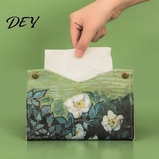 Space Saving Paper Holder PU Leather Tissue Box Cover with Wild Rose/Sunflower Pattern, Foldable Desktop Organizer, Napkin Multi Purpose Storage