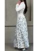 2025 Spring Long-Sleeved Floral Print Dress - European and American Style, Round Neck, Long Skirt