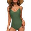 Solid Color One Piece Swimsuit Women With Push-Up Padding Backless Fit Swimwear Beach Vacation Pool