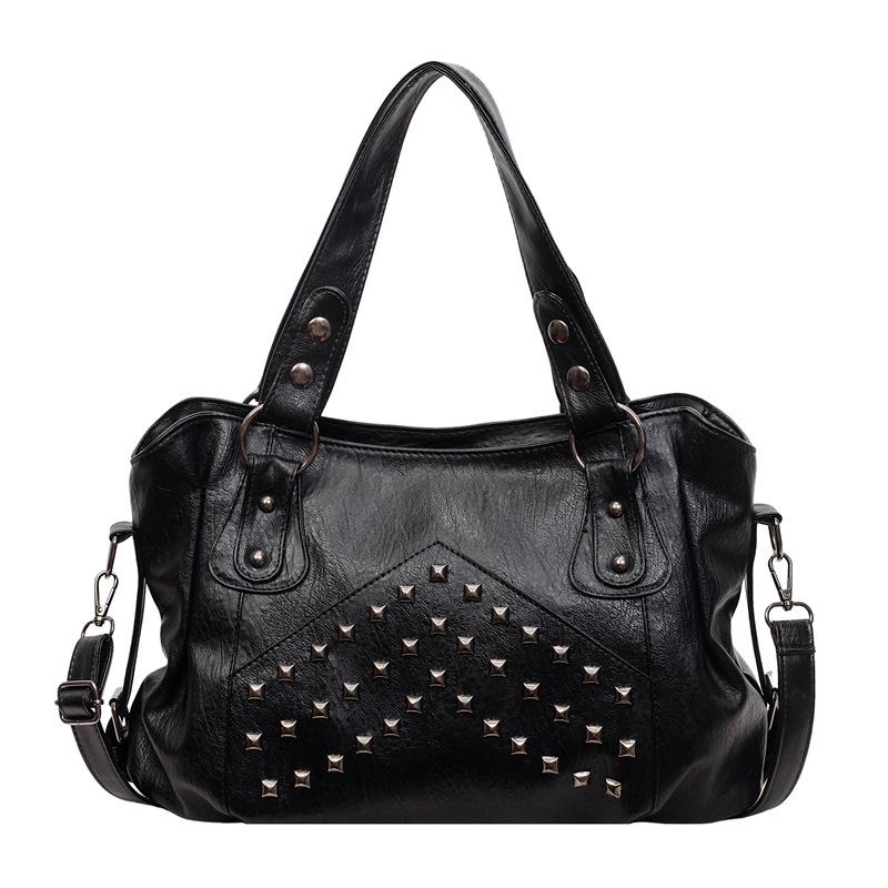 Women's Retro Punk Motorcycle Tote Bag with Rivets - Large Capacity, Fashionable Handheld or Shoulder Style