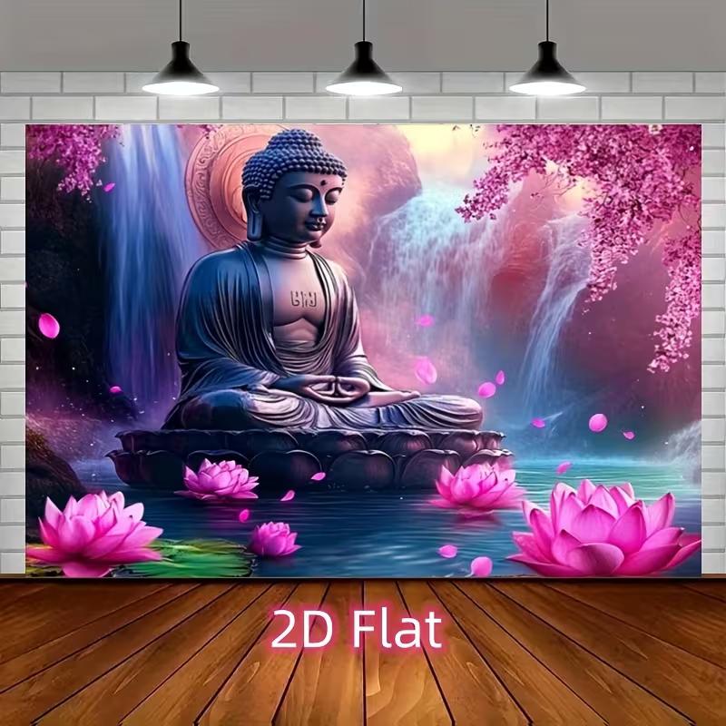 2D Buddha Meditation Backdrop, Lotus & Cherry Blossom Photography Background 47.2x31.5inch/120*80cm