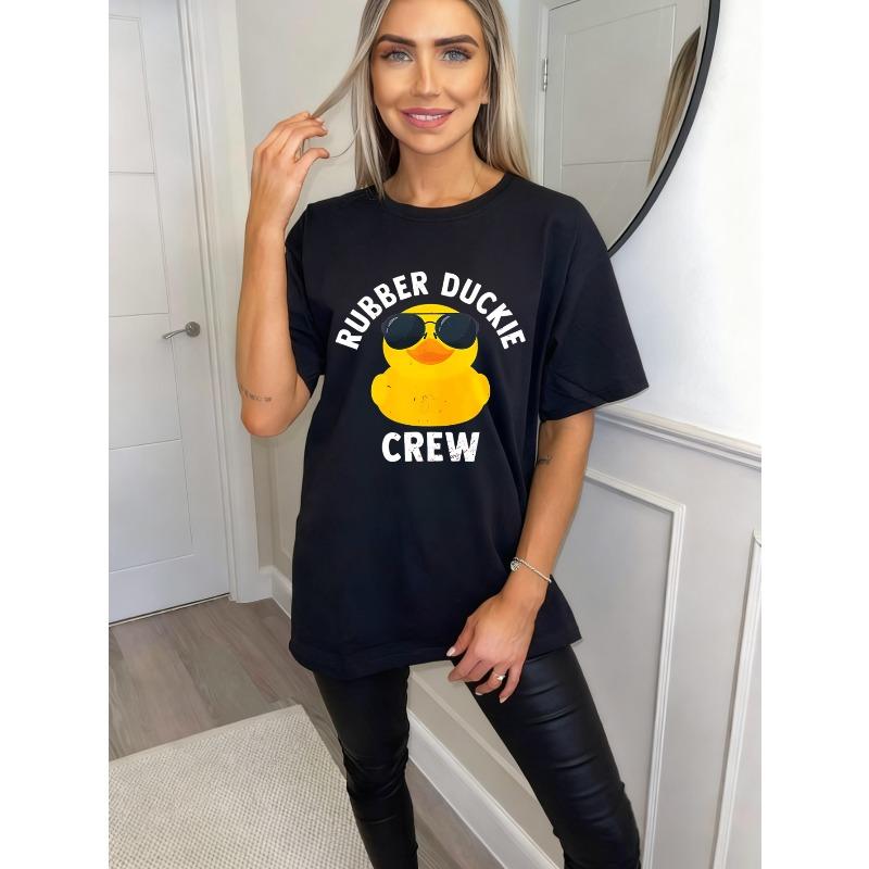 Oversized T-Shirt Black Rubber Duckie Crew Print With Sunglasses Duck Graphic Casual Summer Wear For Women And Girls