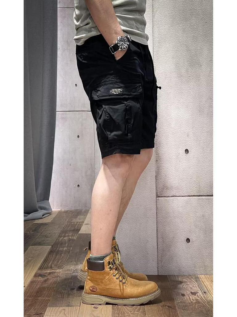 Pánske khaki americké retro viacvreckové šortky cargo - tenká bavlna, letný vrchný odev