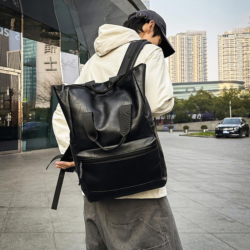 PU Backpack Men's Laptop Backpack Student Travel Commuter Bag
