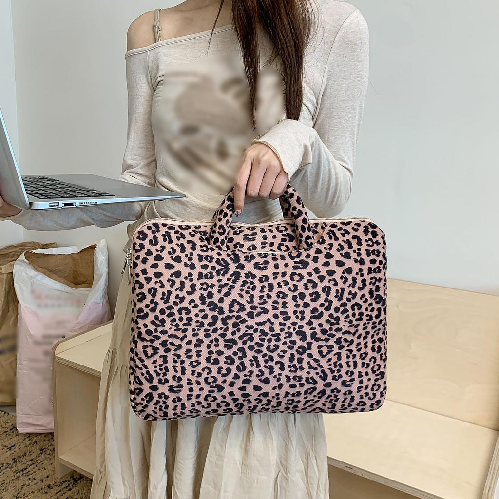 Estampa de Leopardo Capa Protetora Acolchoada à Prova de Choque Bolsa de Ombro para Armazenamento de Tablet Resistente ao Desgaste Bolsa Interna para Laptop Bolsa para Trajeto Trabalho Estudo