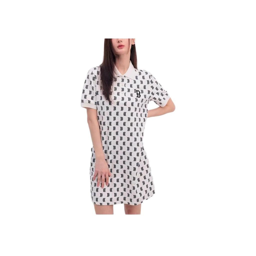 New MLB Monogram Collection Short Sleeved Dresses Women's Cream 3FOPM0143-43CRS