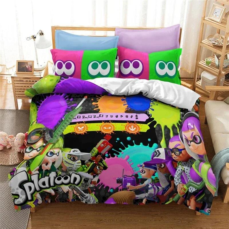 3D Printed Game Splatoons Comfortable Duvet Quilt Cover Pillowcase Bedding Set Children Bedroom Decoration Home Textile