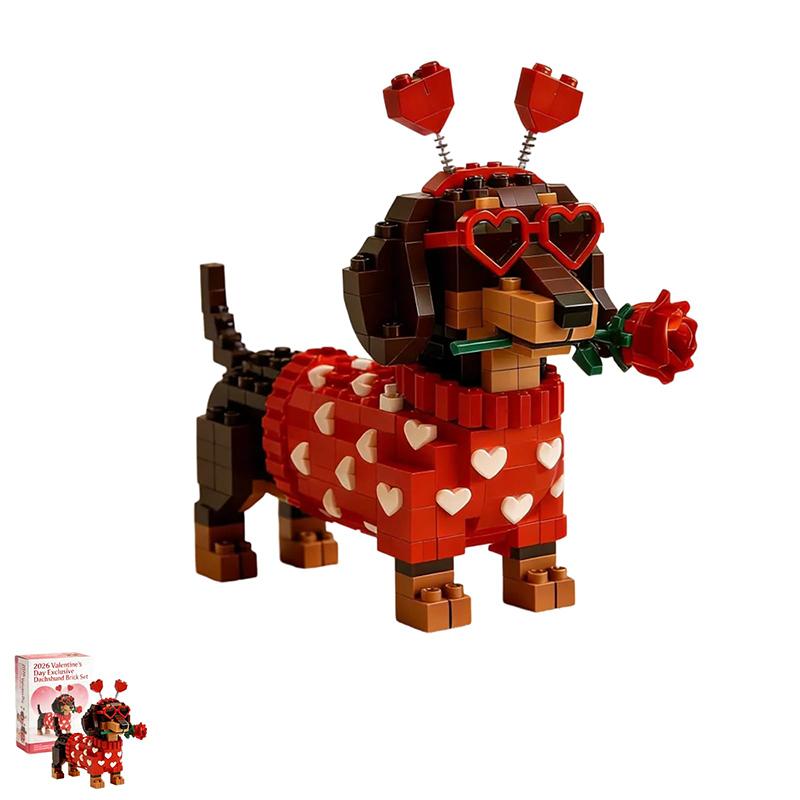 

2026 Valentine s Day Assembling Rose Dachshund Brick Set Bernese Mountain Dog Brick Set Cute Romantic Building Block DIY Kit