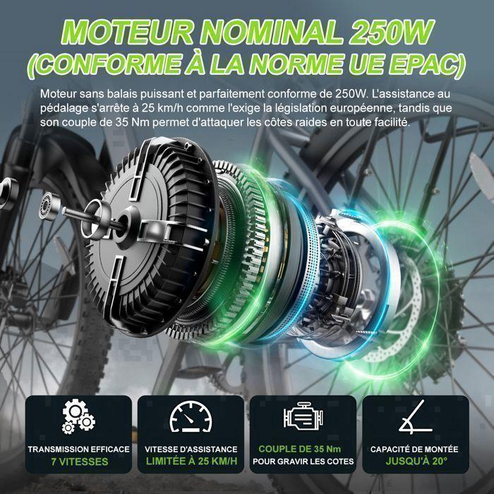 Vélo Électrique Tout Terrain 26×1.95", E-Bike L26 - Moteur 250W - Batterie 36V - Autonomie 70 km (Mode ASSIST) -Shimano 7 vitesses