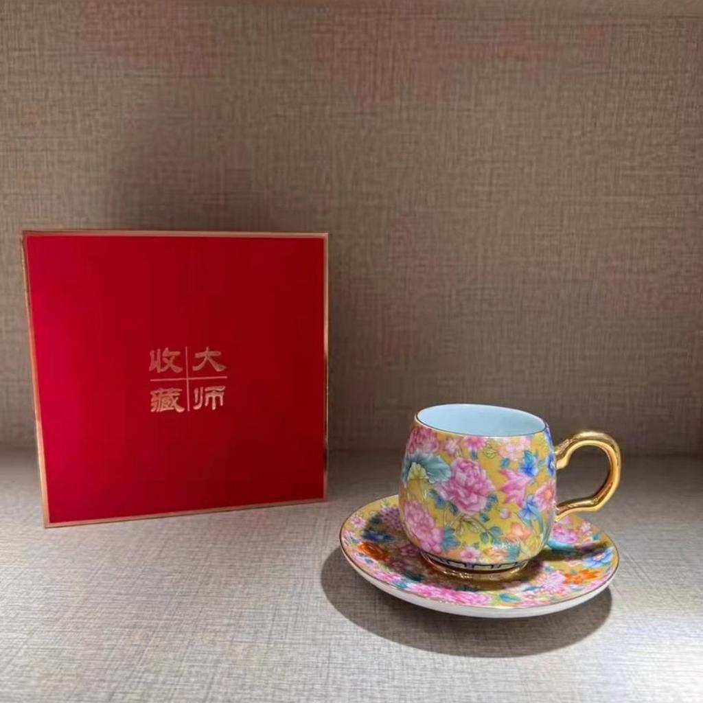 Enamel Color Ceramic Coffee Cup And Saucer Set Creative Mug Master Single Cup Wanhua Inner Arowana Blue And White Porcelain Tea Cup