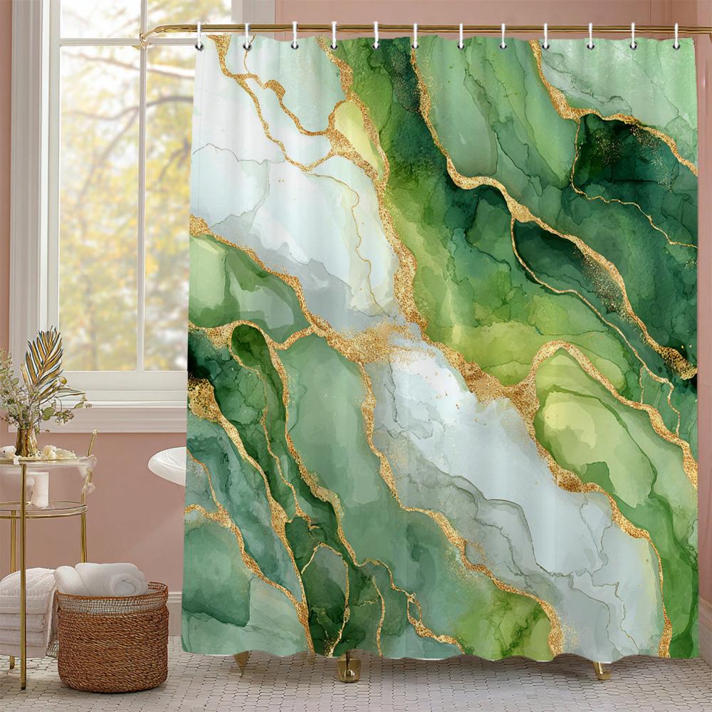 Blue Marbled Flow Art Shower Curtain, Bathroom Decorative Shower Curtain, Waterproof Shower Curtain with Hooks
