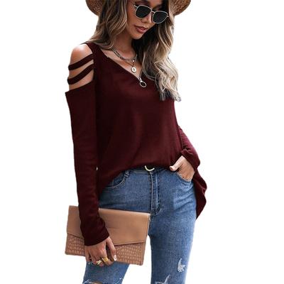2023 mode Herbst Neue frauen Weg Schulter Zipper Langarm Waffel T-shirt Top