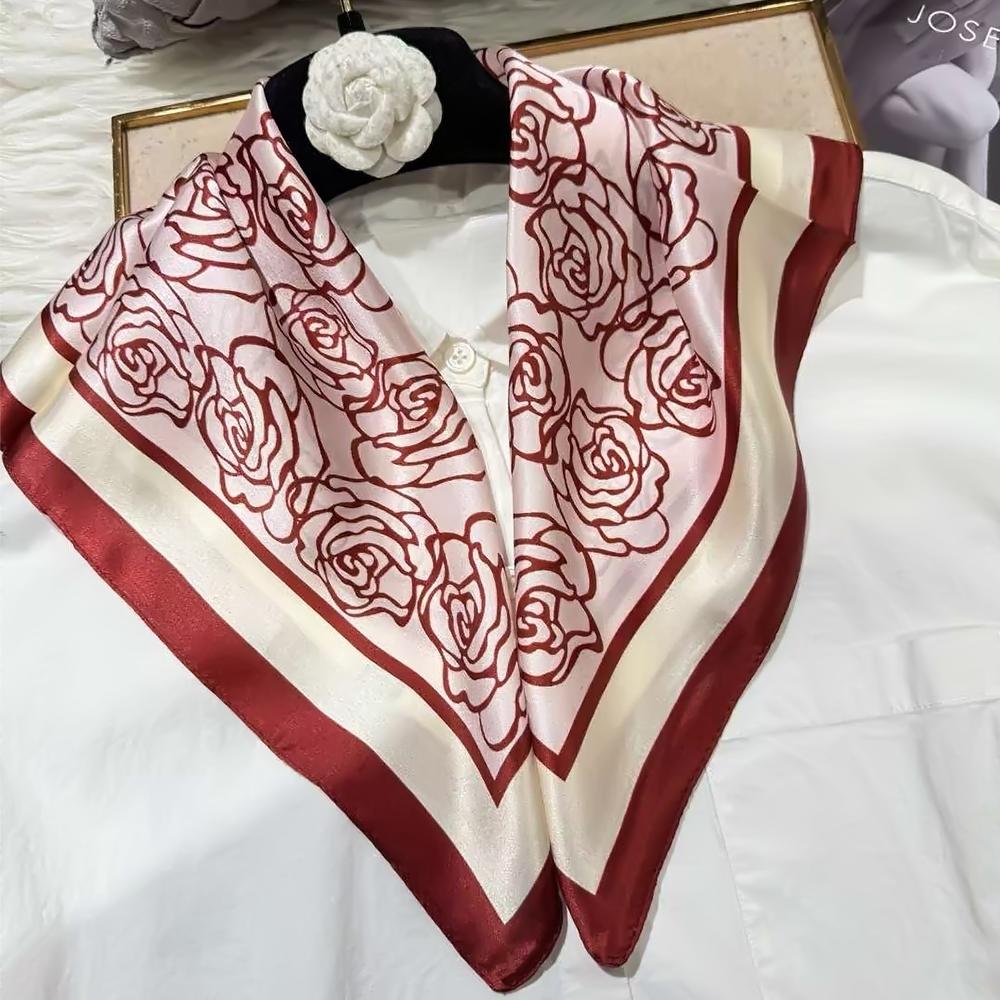 green Women 100% Mulberry Silk Scarf For Hair Headscarf Spring Fall Elegant Floral Small Silk Square Neck Scarves Neckerchief