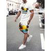 Summer Men's Casual Short Sleeve Suit Retro Palm Print Casual Holiday Fashion Street Wear Short Sleeve Shorts 2 Pieces