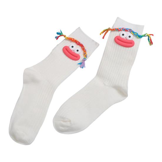 Funny Face Socks Cartoon Crew Socks with Colorful Braids Sausage Lips Cute Silly Socks for Women Girls Birthday Festive Gifts
