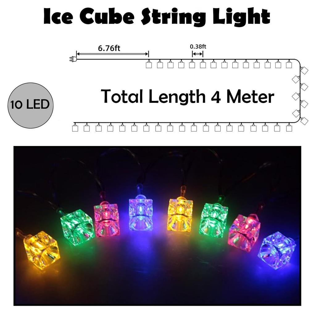 Mehrfarbige Würfel-LED-Lichter für Heimdekoration - 4m, 10 Würfel, 1 Stück Lichterkette für Heimdekoration | Weihnachtsdekorationslichter