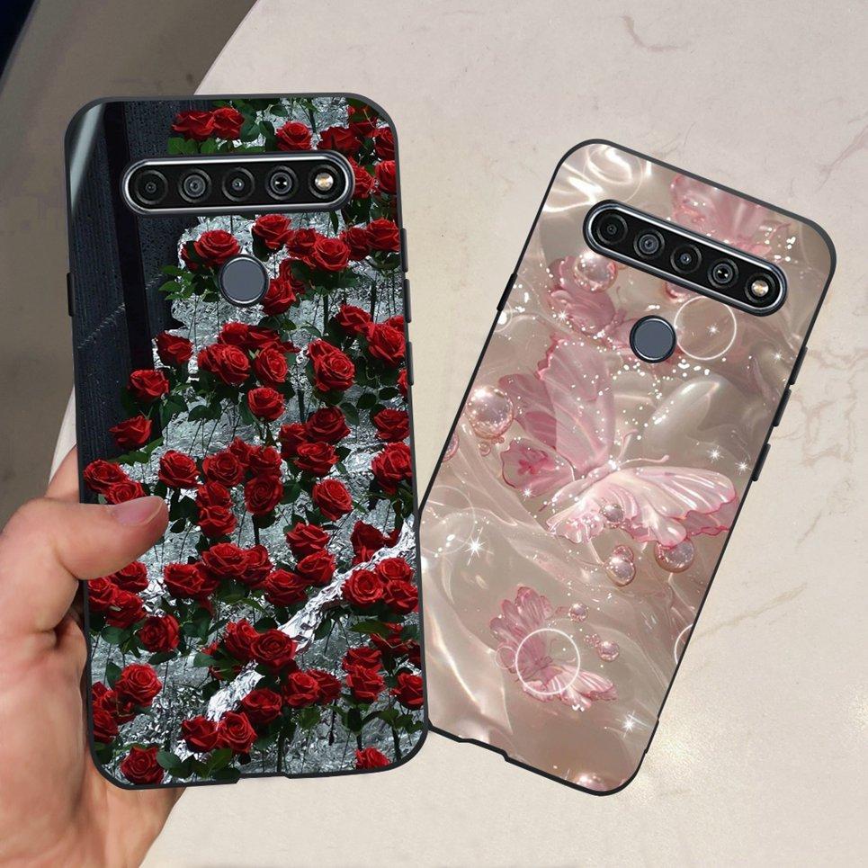 For LG K61 / Q61 / K62 / Q62 Case 2020 Fashion Back Cover Coque Flower Cartoon Animals Dragone Soft TPU Black Silicone Bumper