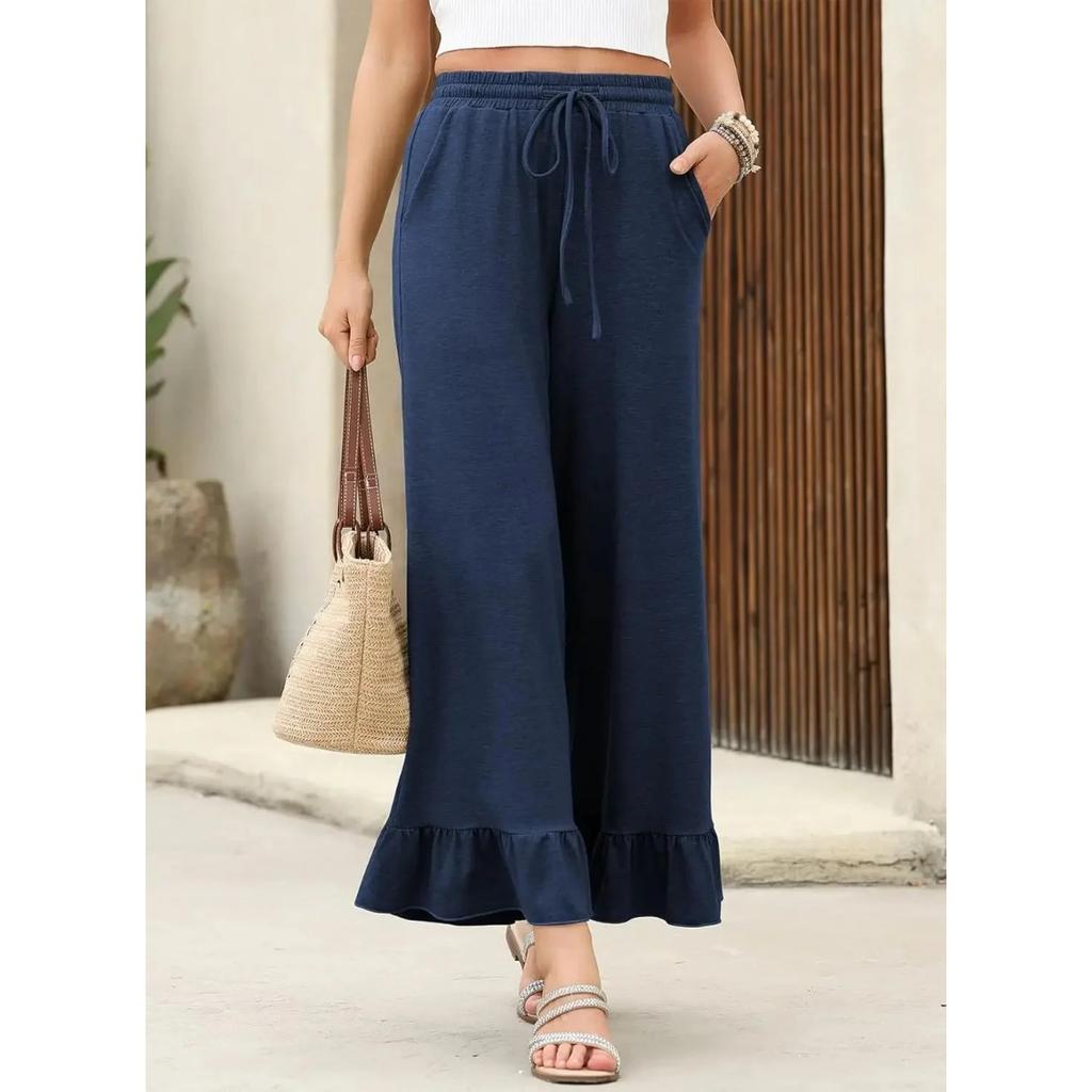 Summer New Loose Casual Thin Home Pants Women's Nine Points Pants Can Wear outside Lotus Leaf Edge Pants Comfortable Home Clothes